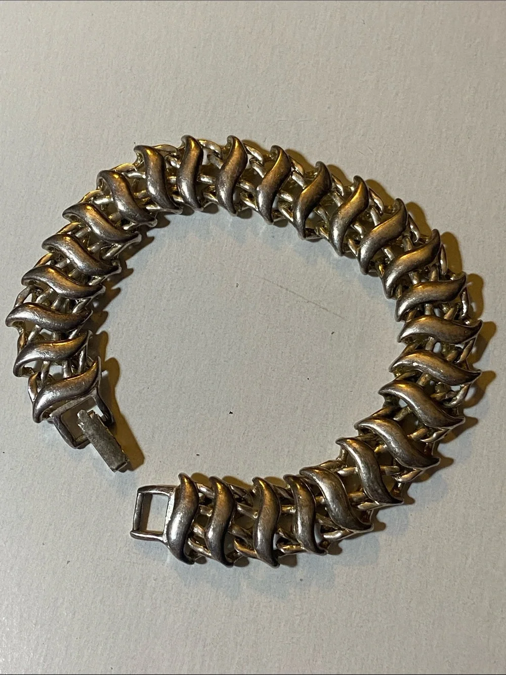 VTG Wavy Linked Sterling Silver Chain Unisex Bracelet 7.25”